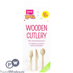 JAUNTY PARTYWARE BIODEGRADABLE WOODEN CUTLERY SET 18PC