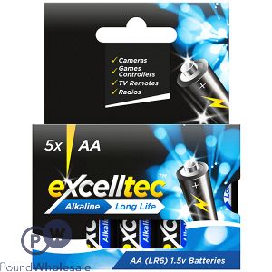 Excelltec Alkaline Lr6 1.5v Aa Batteries 5 Pack