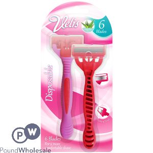 Velis Womens 6 Blade Disposable Razor 2 Pack