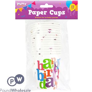 Jaunty Partyware Happy Birthday Paper Cups 15 Pack