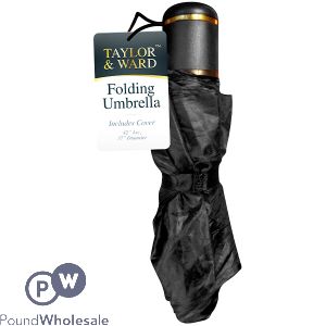 TAYLOR &amp; WARD BLACK FOLDING UMBRELLA WITH COVER 42&quot;