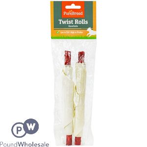 Pure Breed Rawhide Twist Rolls Dog Treats 2 Pack