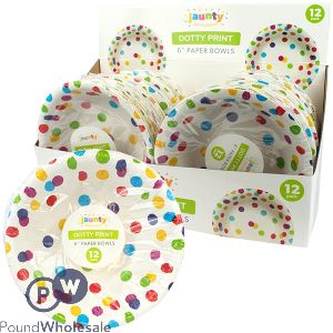 Jaunty Coloured Dotty Print Paper Bowls 6" 12 Pack Cdu