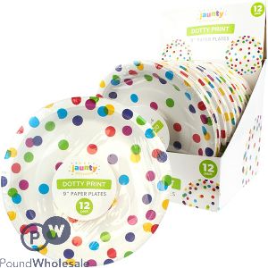 Jaunty Coloured Dotty Print Paper Plates 9" 12 Pack Cdu