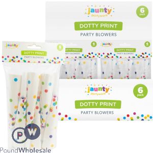 Jaunty Coloured Dotty Print Party Blowers 7.5" 6 Pack