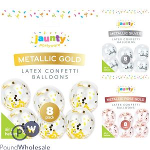 Jaunty Metallic Latex Confetti Balloons 8 Pack Assorted Colours