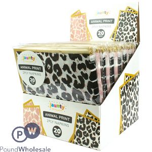 Jaunty 2-ply Leopard Print Napkins 20 Pack Cdu Assorted Colours