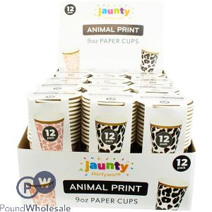 Jaunty 9oz Leopard Print Paper Cups 12pc Cdu Assorted Colours