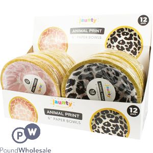 Jaunty 6oz Leopard Print Disposable Paper Bowls 12pc Cdu Assorted Colours