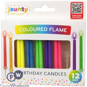 Jaunty Assorted Coloured Flame Birthday Candles 12 Pack