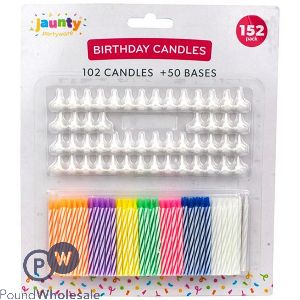 Jaunty Assorted Colour Birthday Candle & Bases Set 152pc