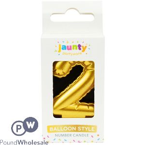 Jaunty Metallic Gold Balloon Number Candle 1 Pack Assorted