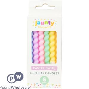 Jaunty Assorted Colour Pastel Swirl Birthday Candles 6 Pack