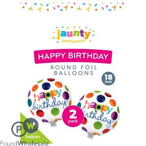 Jaunty Happy Birthday Round Foil Balloons 18" 2 Pack