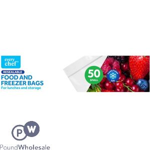 Every Chef Small Resealable Food & Freezer Bags 50 Pack