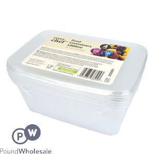 Every Chef Plastic Food Containers 1000ml 12cm X 17cm X 6.7cm 4 Pack