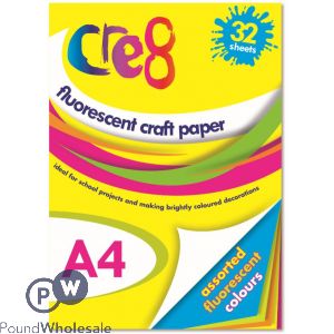 Cre8 A4 Assorted Colour Fluorescent Craft Paper 