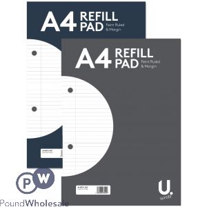 U, A4 Ruled Paper Refill Pad 2 Assorted Colours