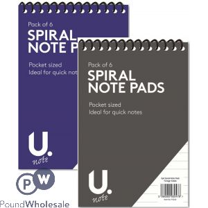 U. Spiral Notepads 5" X 3" 6 Pack Assorted Colours