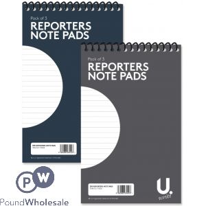 U. Reporters Notepads 5" X 8" 3 Pack 2 Assorted Colours