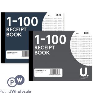 U. Receipt Book 1-100 Pages Assorted Colours