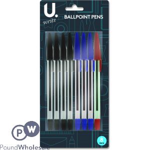 U. Ballpoint Pens Assorted Colours 8pk