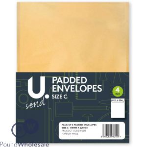 4 Pack Size C Padded Envelopes 180mm X 220mm