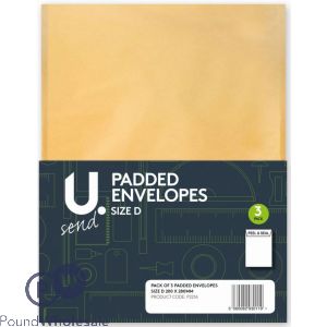 3 Pack Size D Padded Envelopes 230mm X 260mm
