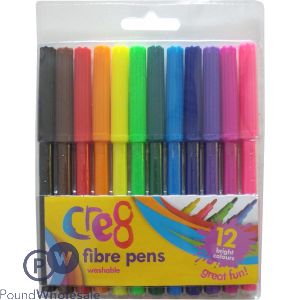 Cre8 Fibre Pens Assorted Colours 12 Pack