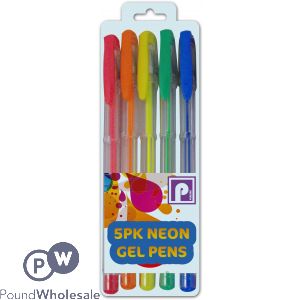 Neon Gel Coloured Ink Pens 5 Pack