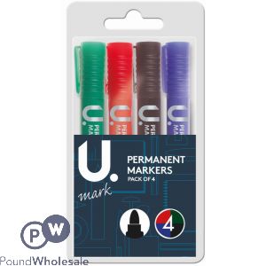 U. Assorted Colour Permanent Markers 4 Pack