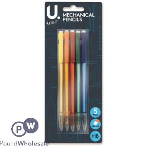 5pk Mechanical Pencils Assorted Body Colours