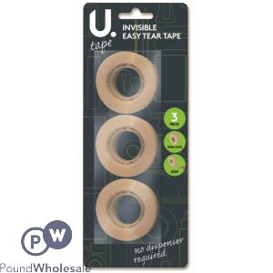 U. Invisible Easy Tear Tape 18mm X 22m 3 Pack