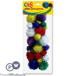 Cre8 Glitter Pom Poms Assorted