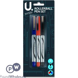 U. Assorted Colour Rollerball Pen Set 3 Pack