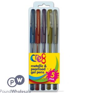 Cre8 Metallic And Pearlised Gels Pens 5 Pack