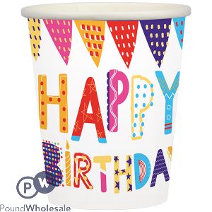Pop Happy Birthday Disposable Paper Cups 10 Pack