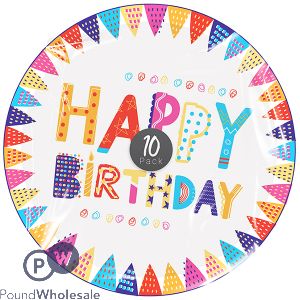 Pop Happy Birthday Disposable Paper Plates 22.8cm 10 Pack