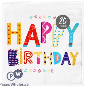 POP HAPPY BIRTHDAY DISPOSABLE PAPER NAPKINS 33CM 20 PACK