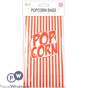 POP RED &amp; WHITE PAPER POPCORN BAG 8 PACK