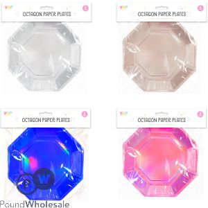 POP METALLIC OCTAGON PAPER PLATES 8 PACK ASSORTED COLOURS