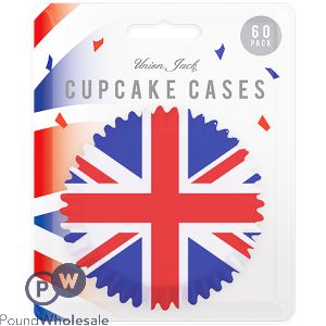 POP UNION JACK PAPER CUPCAKE CASES 60 PACK