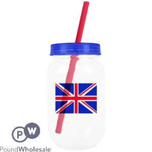 POP UNION JACK MASON JAR WITH STRAW 500ML