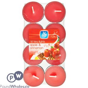 PAN AROMA APPLE &amp; CINNAMON TEA LIGHT CANDLES 16 PACK