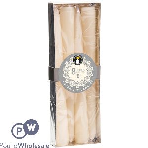 WAXWORKS IVORY 8 HOUR STRAIGHT CANDLE 8&quot; 4 PACK