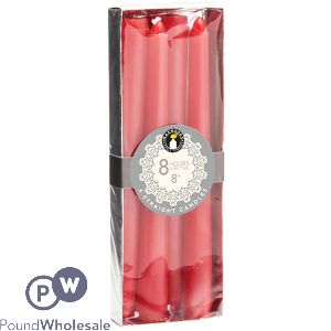 WAXWORKS RED 8 HOUR STRAIGHT CANDLE 8&quot; 4 PACK