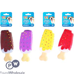 Pets Play Squeaky Ice Cream Lolly Dog Toy Assorted Colours