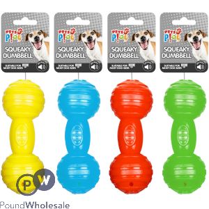 Pets Play Squeaky Ribbed Dumbbell Dog Toy Assorted Colours