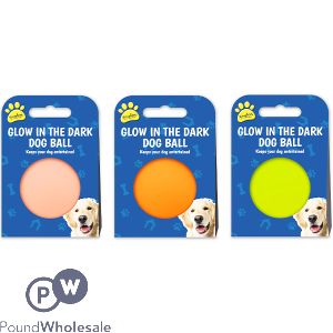 KINGDOM GLOW IN THE DARK DOG BALL 6.5CM ASSORTED COLOURS