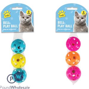 KINGDOM JINGLE BELL PLAY BALL CAT TOYS 3 PACK ASSORTED COLOURS